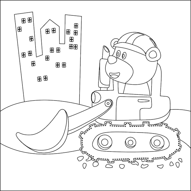 Ilustración de vector de herramienta pesada con animal lindo Diseño infantil creativo libro para colorear o página