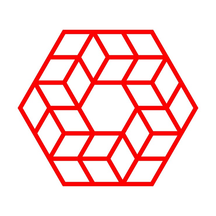 Vector ilustración de vector de hexágono de cubos de contorno rojo 3d. espiral de cubo de ilusión óptica.