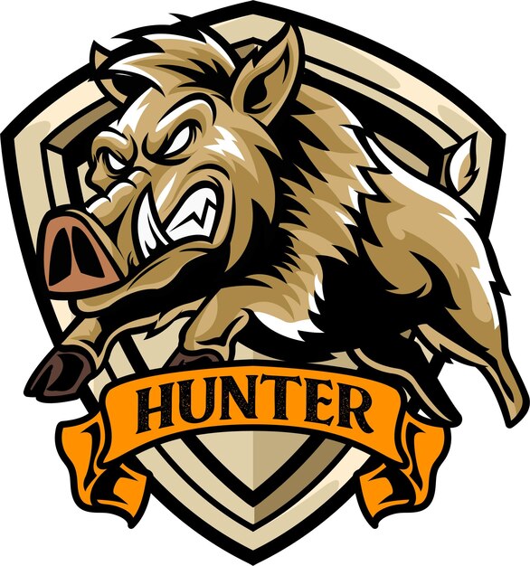 Ilustración Vector Hog en vista lateral con el logotipo de HUNTER texto Esport
