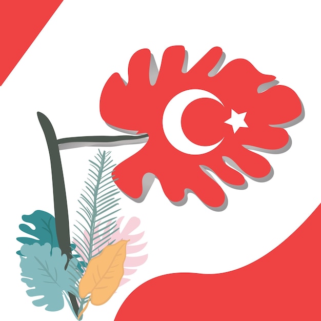 Ilustración de vector de hoja de bandera de Turquía dibujado a mano