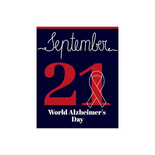 Ilustración de vector de hoja de calendario sobre el tema del Día Mundial del Alzheimer el 21 de septiembre