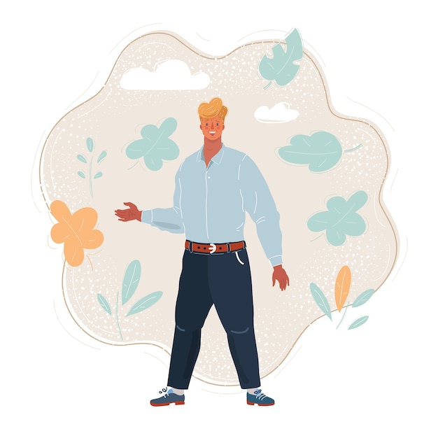 Ilustración de vector de hombre feliz sonriente en casuals en pleno crecimiento aislado