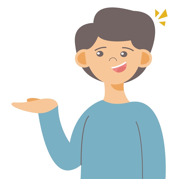 Ilustración de vector de hombre mostrando algo con estilo de diseño plano