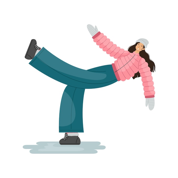 Ilustración de vector de un hombre que resbaló en el hielo en la acera.
