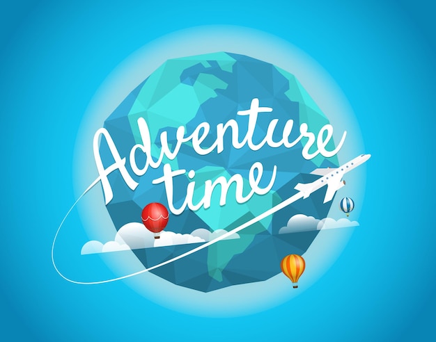 Vector ilustración de vector de hora de aventura. concepto de viaje con logo de letras