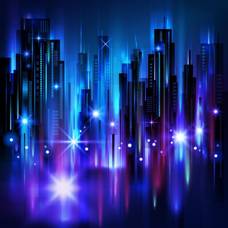 Vector ilustración de vector de horizonte de ciudad de noche iluminada