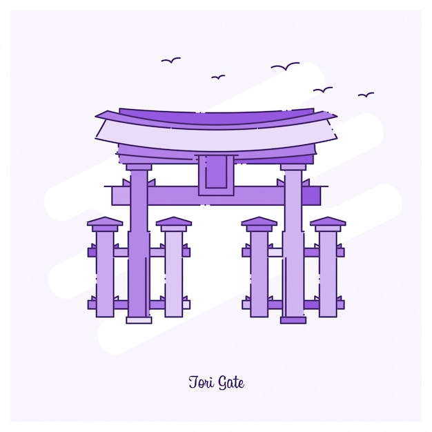 Ilustración de vector de horizonte de TORI GATE Landmark línea punteada púrpura