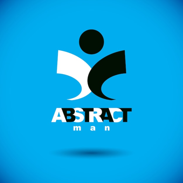Ilustración de vector de humano abstracto feliz con alcanzar hacia arriba. Símbolo de carrera empresarial exitosa. Logotipo de desarrollo corporativo. Logotipo creativo de libertad.