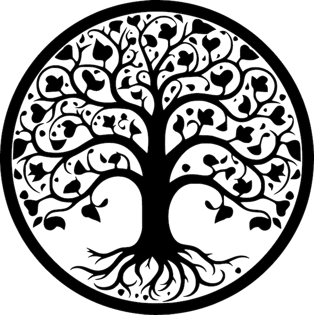 Ilustración de vector de icono aislado de árbol en blanco y negro