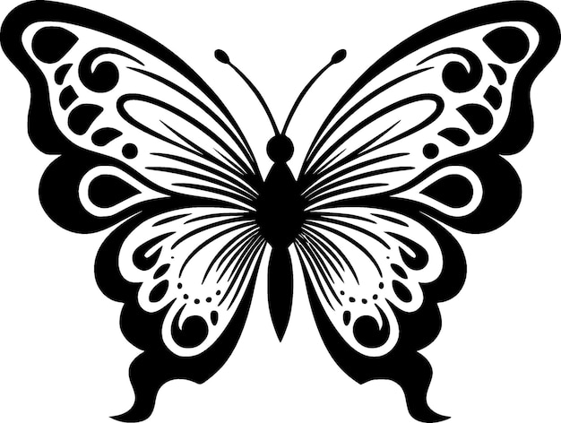 Ilustración de vector de icono aislado blanco y negro de mariposa