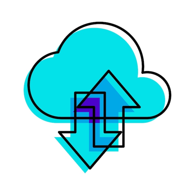 Ilustración de vector de icono azul de esquema de conexión a internet de datos en la nube