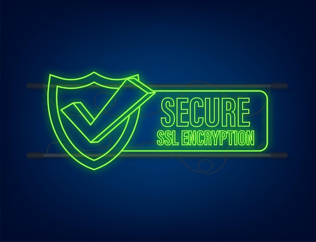 Ilustración de vector de icono de conexión segura aislado sobre fondo blanco, símbolos de escudo ssl seguro de estilo plano. Icono de neón.