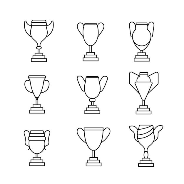 Ilustración de vector de icono de copa de oro de línea de conjunto de premios de ganador aislado