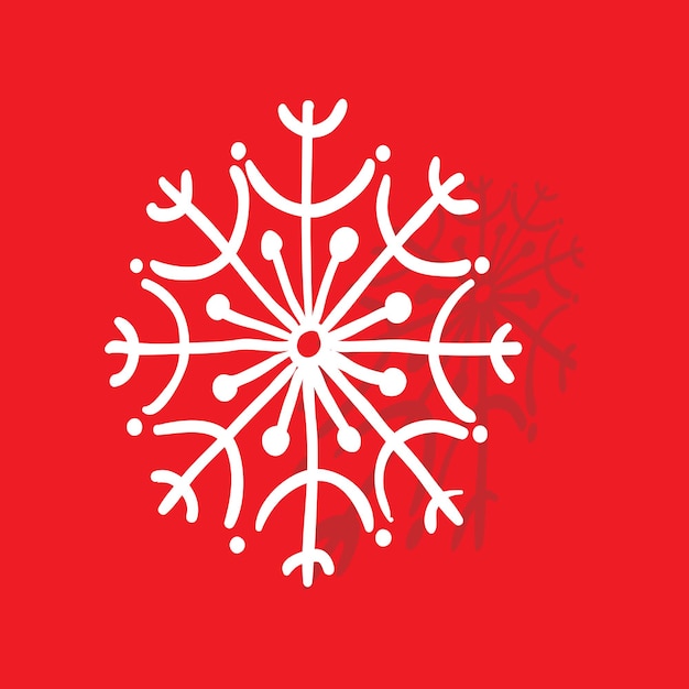 Ilustración de vector de icono de copo de nieve en estilo plano sobre fondo rojo