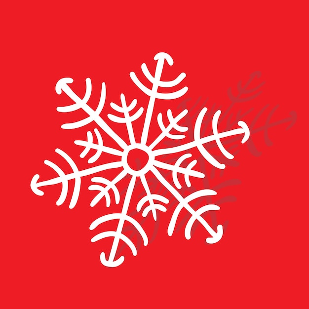 Ilustración de vector de icono de copo de nieve en estilo plano sobre fondo rojo