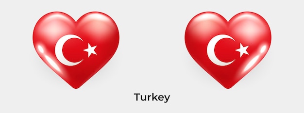 Ilustración de vector de icono de corazón realista brillante de bandera de Turquía