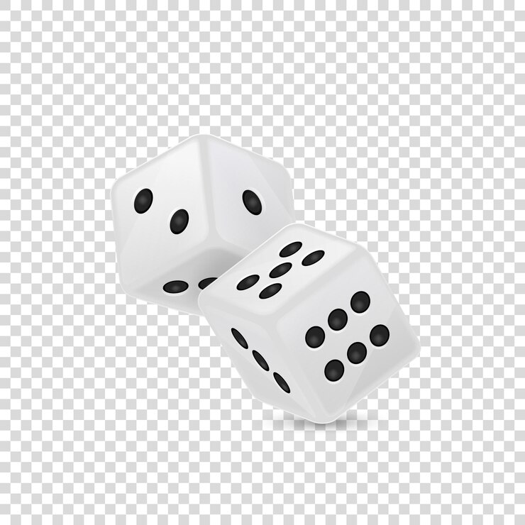 Vector ilustración de vector de icono de dados de juego realista blanco en primer plano de vuelo aislado sobre fondo de cuadrícula de transparencia. plantilla de diseño de juegos de casino para aplicaciones, web, infografías, publicidad, simulacros, etc.