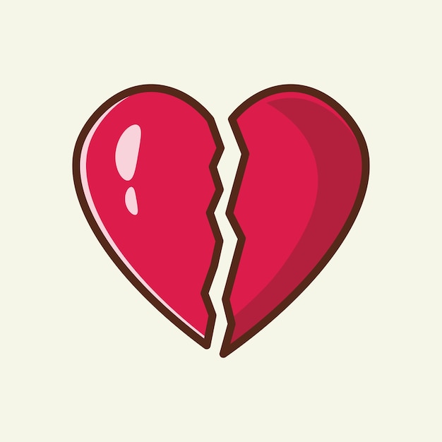 Ilustración de vector de icono de dibujos animados de corazón roto
