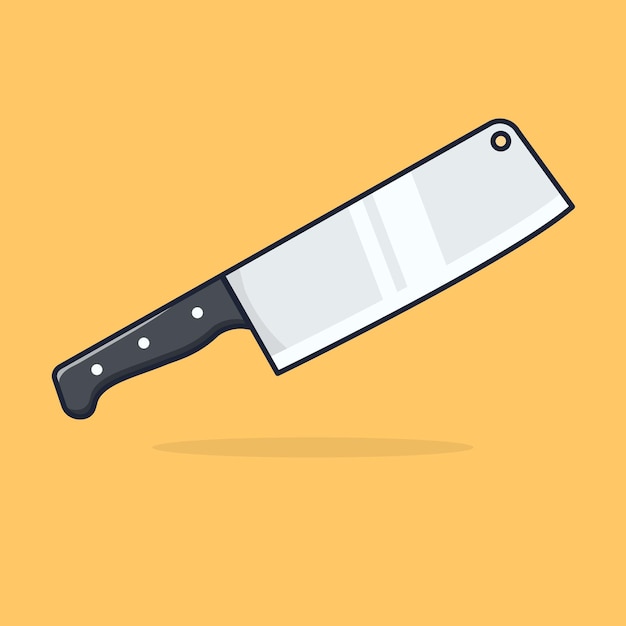 Ilustración de vector de icono de dibujos animados de cuchillo de cocina flotante adecuado para vector de concepto de icono de comida aislado sobre fondo amarillo