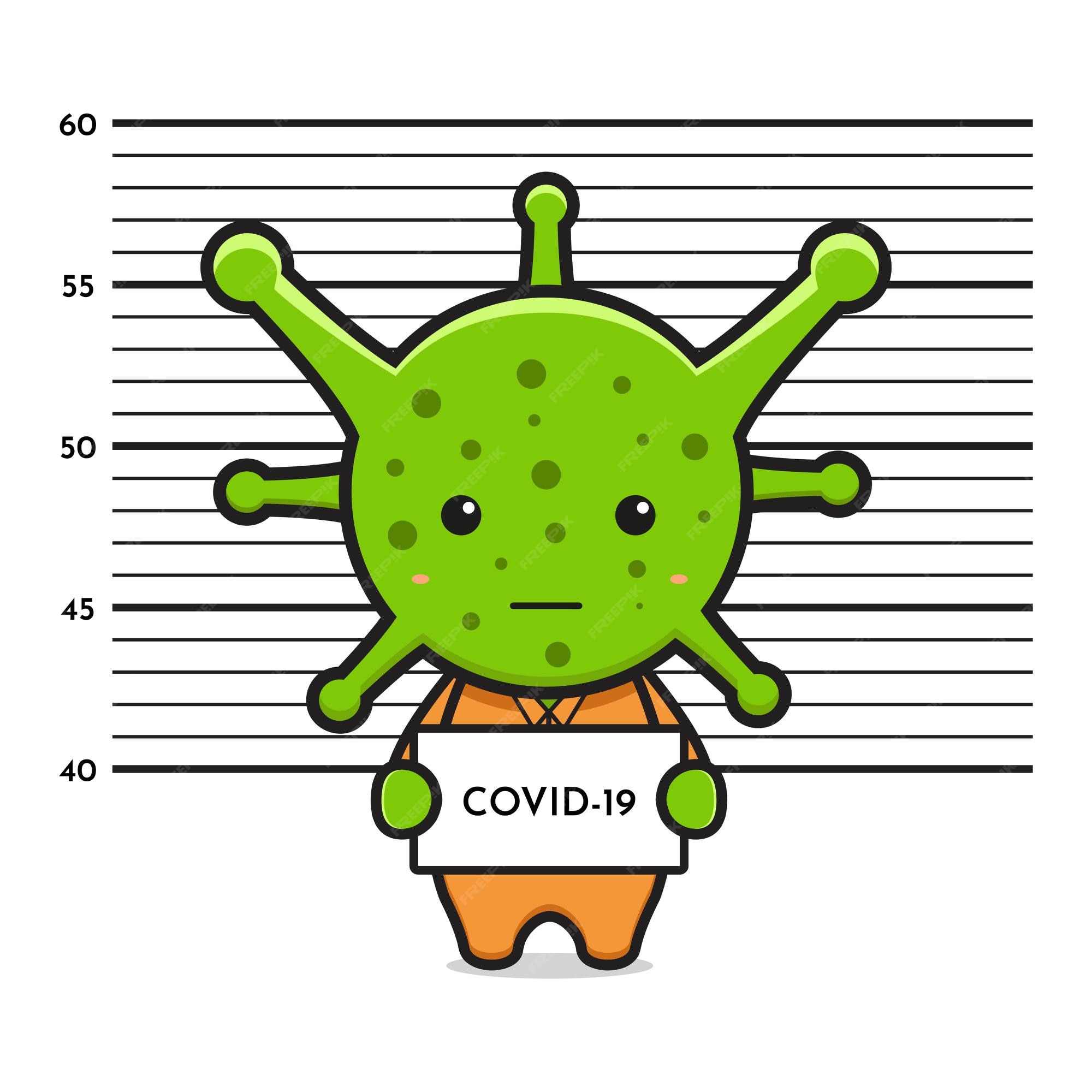 Ilustración de vector de icono de dibujos animados encarcelado virus covid- 19. diseño de estilo de dibujos animados plano aislado | Vector Premium