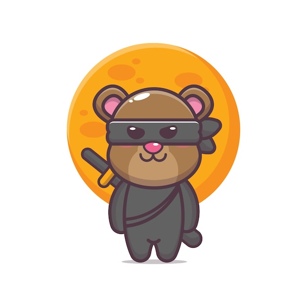 Ilustración de vector de icono de dibujos animados lindo oso ninja