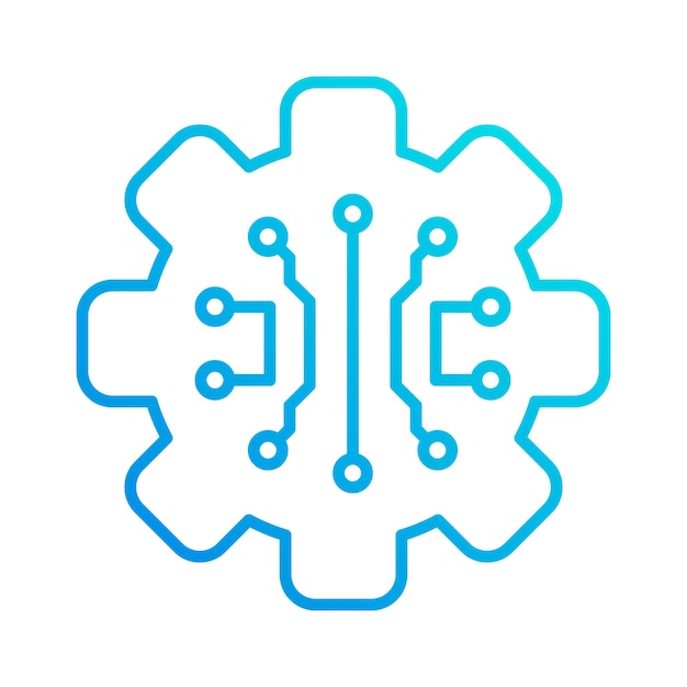 Ilustración de vector de icono de esquema de gradiente de automatización de sistema de circuito de engranajes