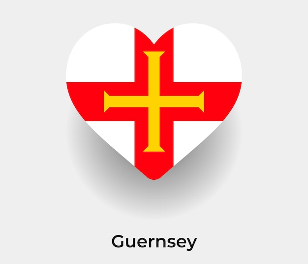 Ilustración de vector de icono de forma de corazón de bandera de Guernsey