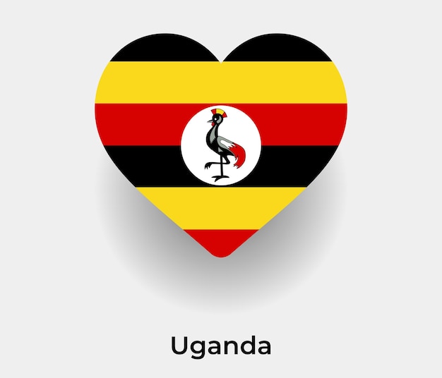 Ilustración de vector de icono de forma de corazón de bandera de Uganda