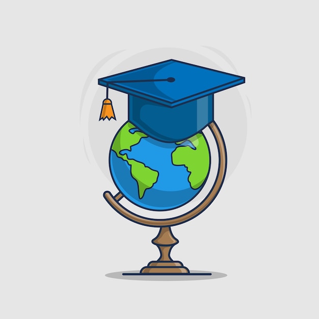 Ilustración de vector de icono de gorro de graduación y globo