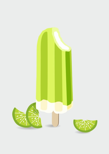 Ilustración de vector de icono de helado congelado con dos rebanadas de lima colores verde o amarillo