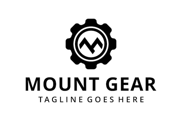 Ilustración vector de icono de logotipo de engranaje industrial moderno con plantilla de signo de montaña M