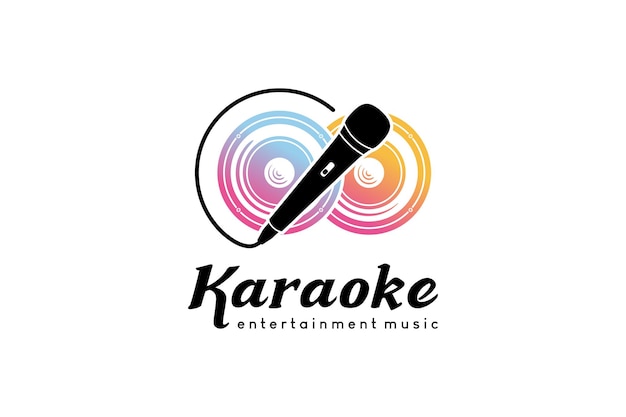 Ilustración de vector de icono de micrófono de diseño de logotipo de karaoke de música con fondo de altavoz