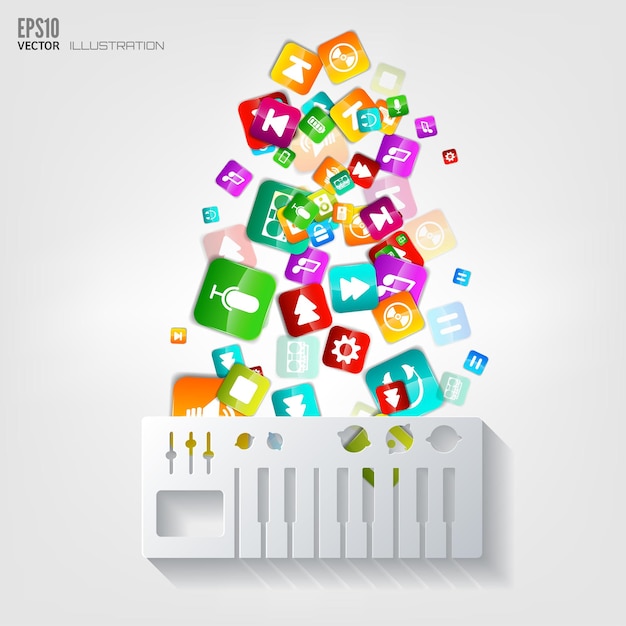 Ilustración de vector de icono de sintetizador de piano digital