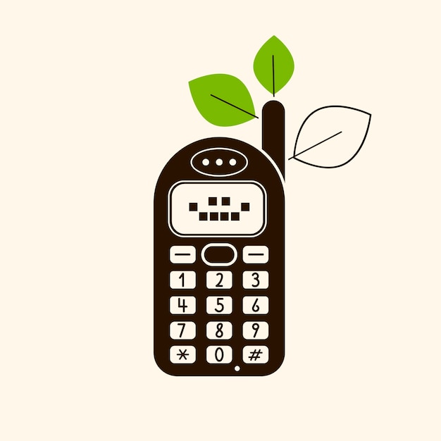 Ilustración de vector de icono de teléfono móvil vintage retro sobre fondo claro.