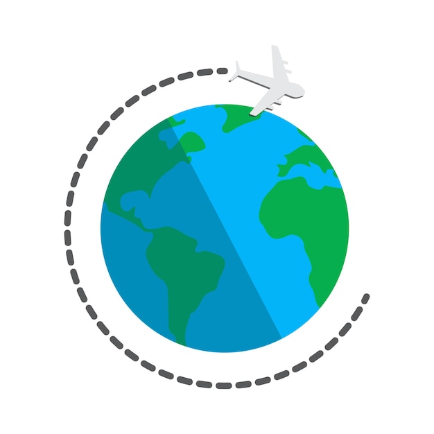 Vector ilustración de vector de icono de viaje aéreo mundial volando alrededor del mundo