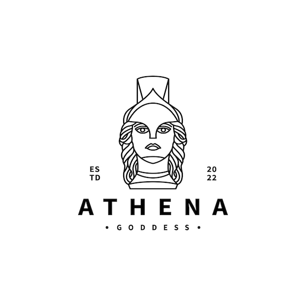 Ilustración de vector de icono vintage de diosa griega atenea con diseño de logotipo de estilo de arte de línea 2