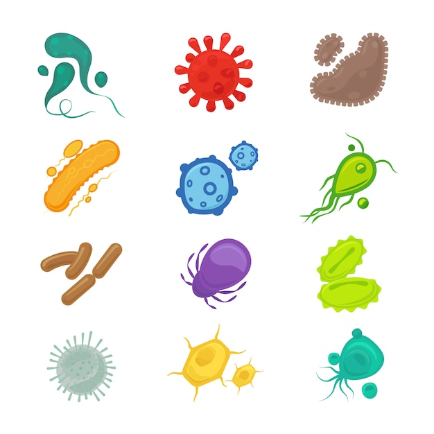 Ilustración de vector de iconos de bacterias y virus aislado