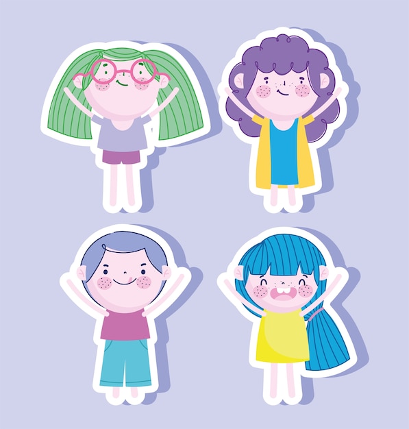 Ilustración de vector de iconos de pegatinas de niños y niñas