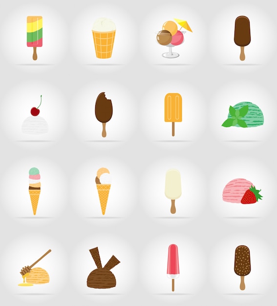 Ilustración de vector de iconos planos de helado