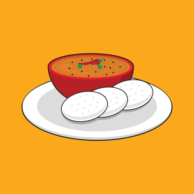 Ilustración de vector de idli sambar de comida tradicional del sur de la India