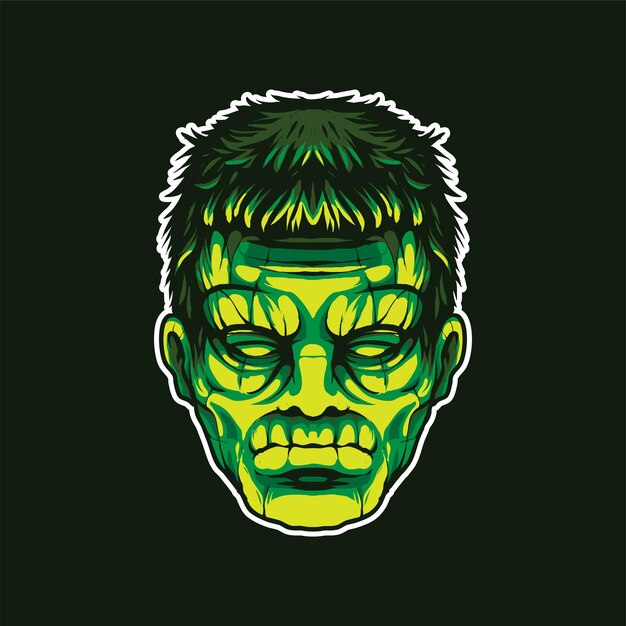 Ilustración de vector de ilustración de cabeza de Frankenstein, adecuada para productos de camiseta, impresión y mercancía