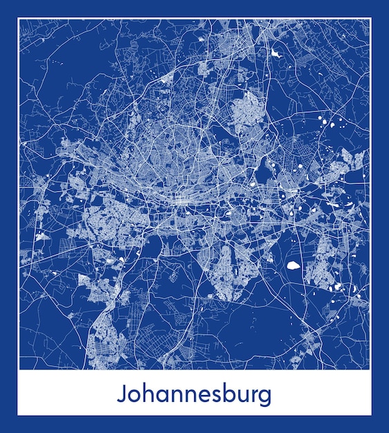 Ilustración de vector de impresión azul de mapa de la ciudad de Johannesburgo Sudáfrica África