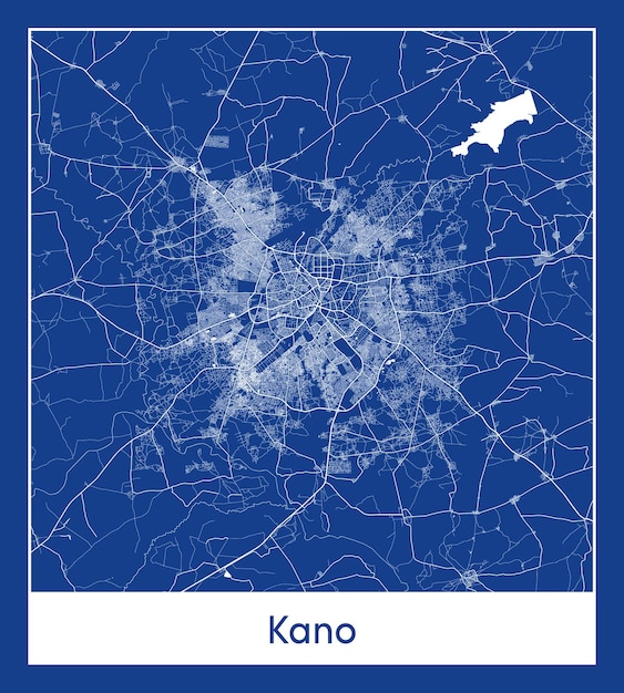 Ilustración de vector de impresión azul de mapa de la ciudad de Kano Nigeria África