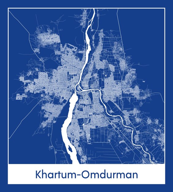 Vector ilustración de vector de impresión azul de mapa de ciudad de khartumomdurman sudán áfrica