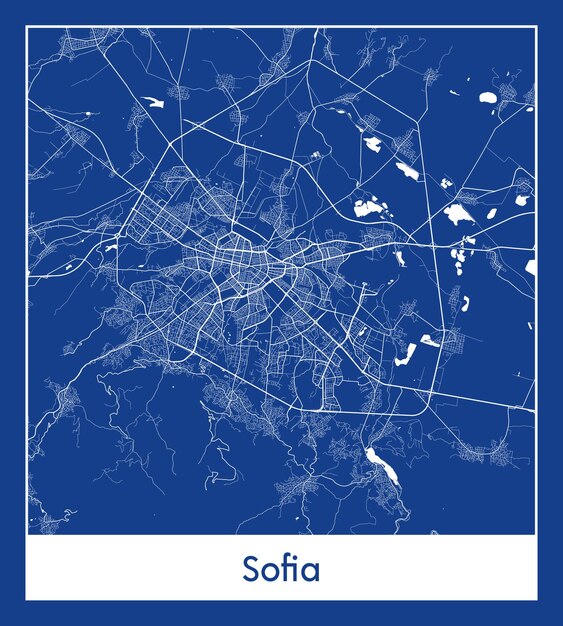Ilustración de vector de impresión azul de mapa de la ciudad de Sofía Bulgaria Europa