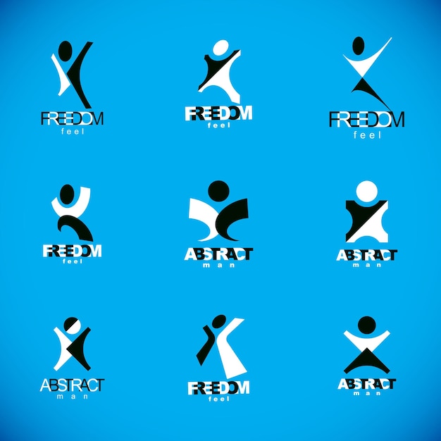 Ilustración de vector de individuo abstracto alegre con los brazos hacia arriba. Logotipo creativo de la idea de innovación empresarial.