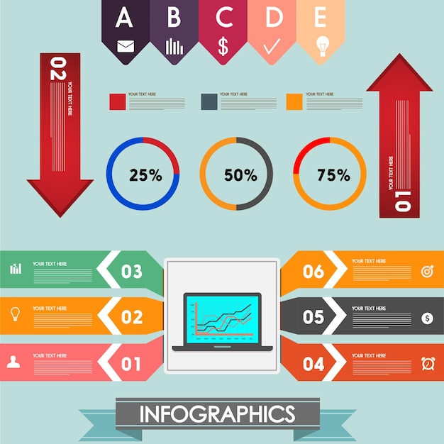 Vector ilustración de vector de infografía con flecha y círculos