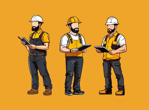 Ilustración de vector de ingeniero de trabajador de construcción