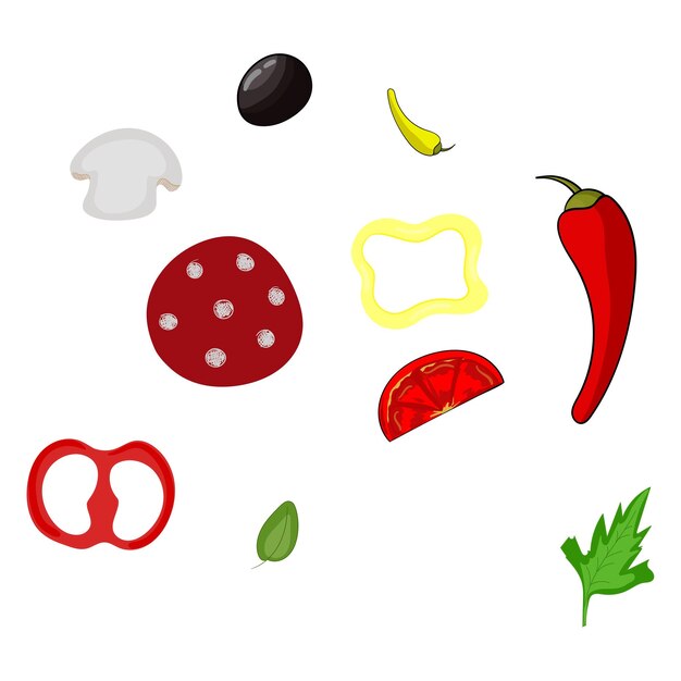 Ilustración de vector de ingredientes de pizza