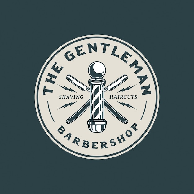 Ilustración de vector de insignia de logotipo de barbería vintage dibujado a mano